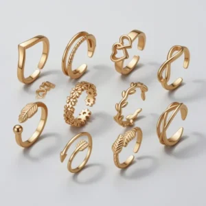 TOBENY Gold-Tone Toe Rings for Women, 12 Pieces