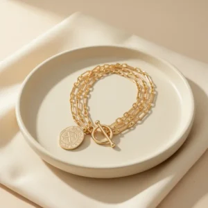 PEARLADA 18k Gold Plated Chain Layerd Bracelet