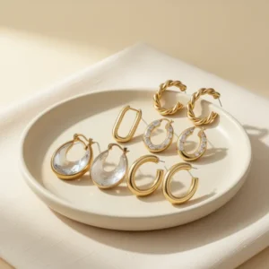 Chunky Gold-Tone Hoop Earrings for Women, 30 Pairs