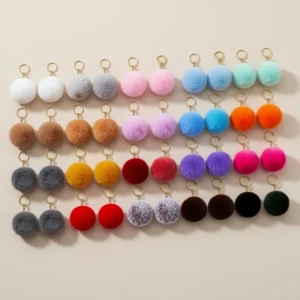 Hicarer Colorful Pom Poms Keychains, 60 Pieces
