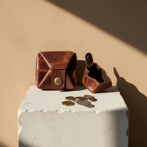Jajmo Legacy Full Grain Leather Coin Pouch Change Purse