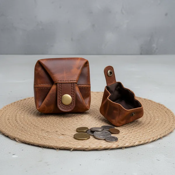 Jajmo Legacy Full Grain Leather Coin Pouch Change Purse