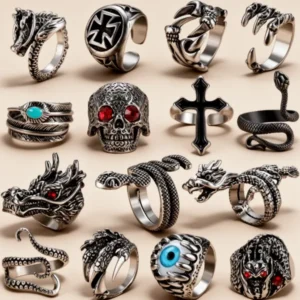 Jstyle Vintage Punk Rings for Men, 15 Pieces
