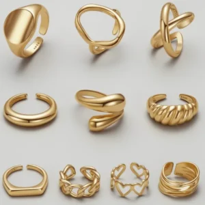 Gold-Tone Dome Chunky Rings for Women, 10 Pieces