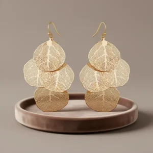 Bohemian Boho Filigree Leaf Chandelier Dangle Earrings for Women