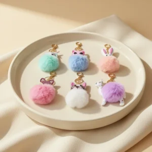 Azure Zone Cute Animal Pom Keychain, 6-Pack