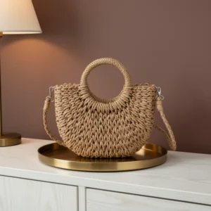 Mini Semi-Circle Rattan Straw Bag