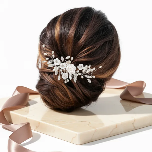 GORAIS Flower Wedding Hair Vine Pearl Bridal Hair Pieces Crystal Hair
