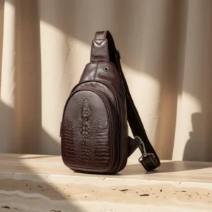 NIUCUNZH Crocodile Leather Sling Bag with Leather Strap