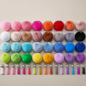 BQTQ Fluffy Pom Balls with Tassels DIY Keychain, 160 Pieces
