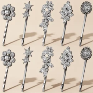Waydress Vintage Hair Pins for Women Vintage Rhinestone Bobby Pin, 10 Pieces, Silver Tone