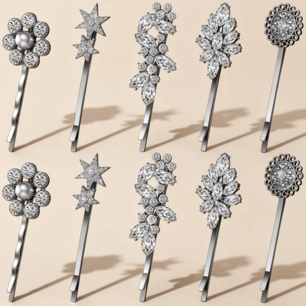 Waydress Vintage Hair Pins for Women Vintage Rhinestone Bobby Pin, 10 Pieces, Silver Tone