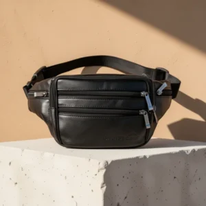 Black Leather Fanny Pack for Men & Women