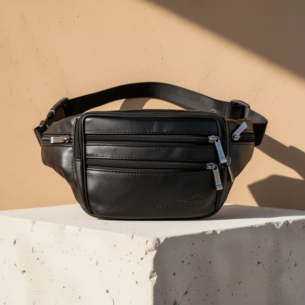 Black Leather Fanny Pack for Men & Women