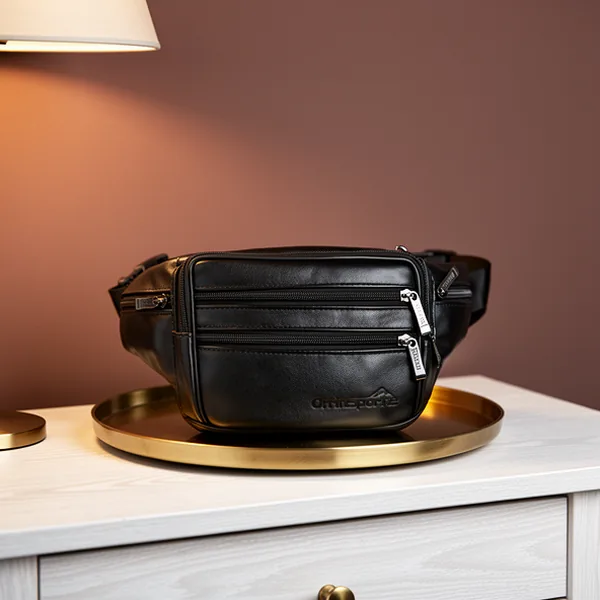 Black Leather Fanny Pack for Men & Women