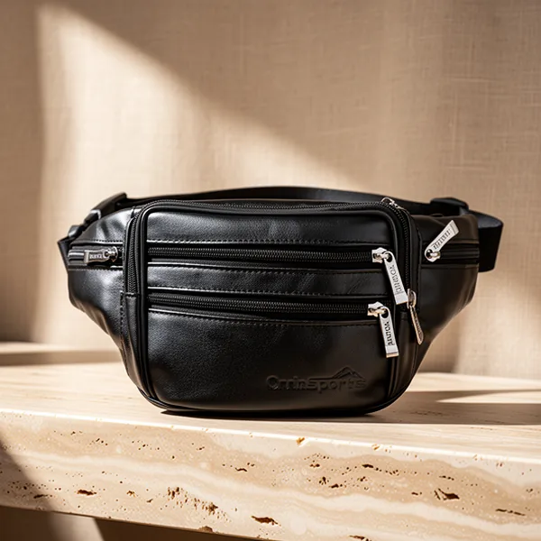 Black Leather Fanny Pack for Men & Women