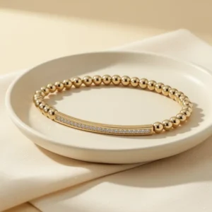 NUZON 4mm Gold-Tone Beaded Chain Bracelet for Women