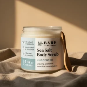 Bare Botanics Unscented Sea Salt Body Scrub, 24 oz