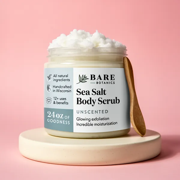 Bare Botanics Unscented Sea Salt Body Scrub, 24 oz