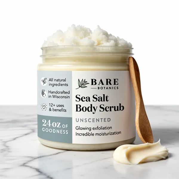 Bare Botanics Unscented Sea Salt Body Scrub, 24 oz
