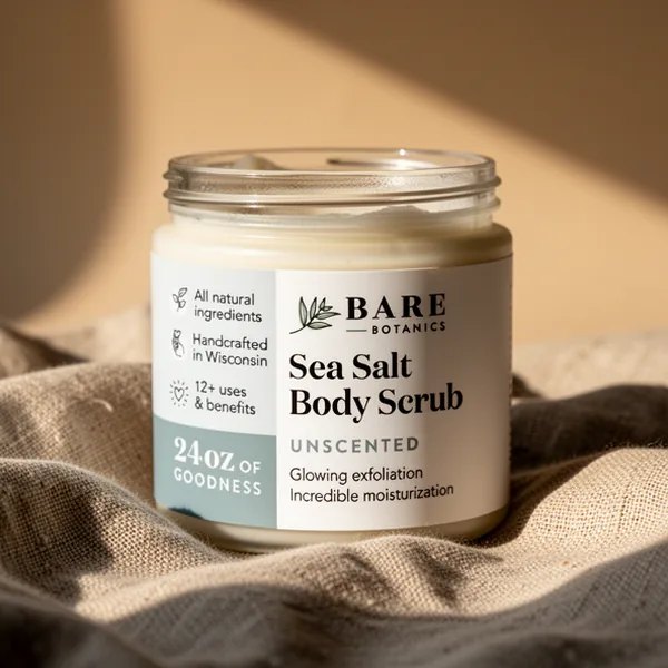 Bare Botanics Unscented Sea Salt Body Scrub, 24 oz