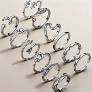 Honsny Silver Plated Rings, 12 Pieces