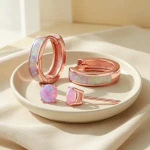 Opal Stud Huggie Hoop Earrings