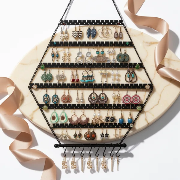 Hexagon Metal Hanging Earring Organizer, 120 Pairs