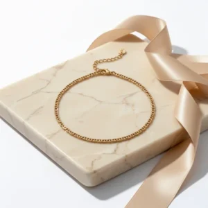 PAVOI Flat Link Charm Chain Anklet, Yellow Gold Tone