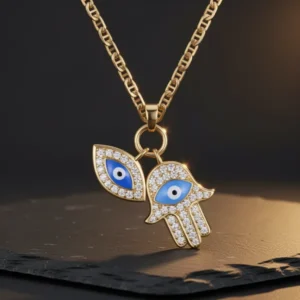 Barzel Gold Plated Crystal Evil Eye Hamsa Pendant Necklace for Women