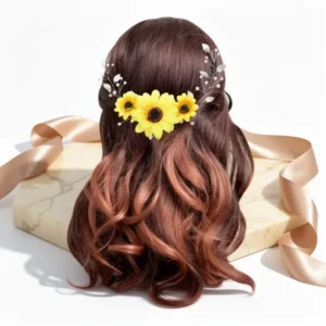 Gorais Sunflower Bride Wedding Hair Vine Silver-Tone Pearl Bridal