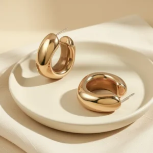 Waterproof Thick Gold-Tone Chunky Hoops Earrings for Women