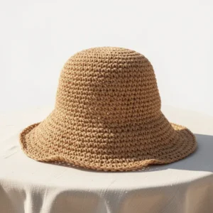 Womens Crochet Straw Sun Hat