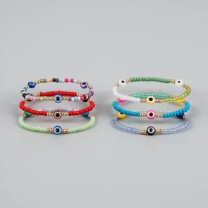 Beaded Evil Luck Eye Bracelets, 24 Pieces