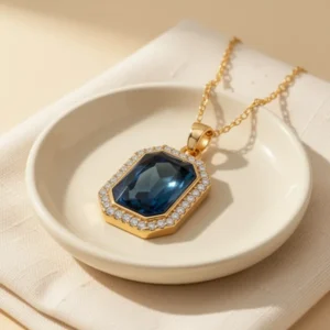 EVEVIC Octagon Austrian Crystal Pendant Necklace for Women