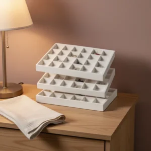 Coward Stackable 24 Gird Jewelry Organizer, 2 Pieces, Beige