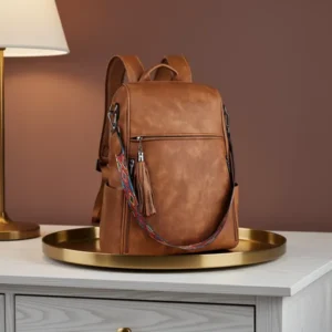 FADEON Leather Laptop Backpack for Women, 15.6-Inch