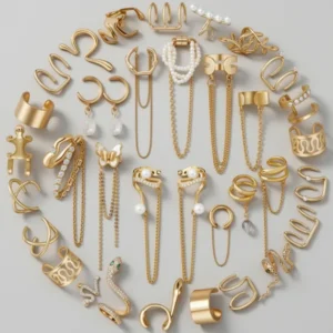 Gold-Tone Silver-Tone Adjustable Ear Cuffs, 35 Pieces