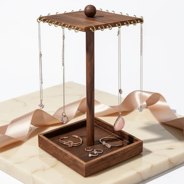 Ikee Design Wood Rotating Jewelry Display for Necklace Bracelet Holder