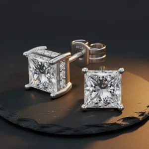 Princess Cut Cubic Zirconia Stud Earrings for Men