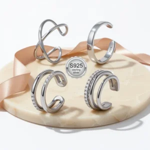 JeryWe 925 Sterling Silver Ear Cuff for Women, 4 Pieces