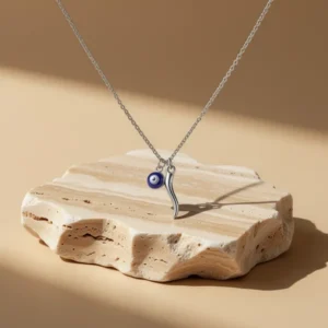 Dainty Blue Evil Eye Charm Horn Pendant Necklace for Women