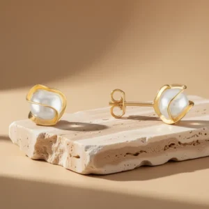 Barzel 18K Gold Plated Caged Pearl Stud Earrings