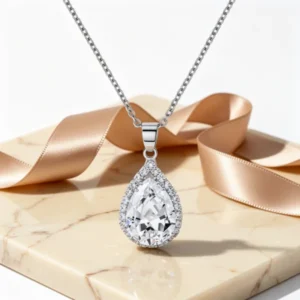 Linawe Fake Diamond Teardrop Pendant Necklace for Women