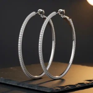 Large Silver-Tone Rhinestone Hoop Earrings