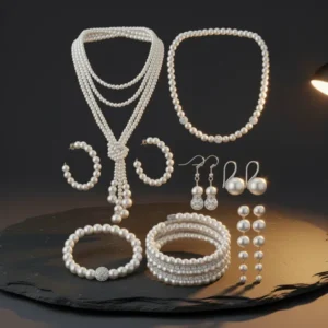 BBTO Pearl Necklace Earring Set, 8 Pieces