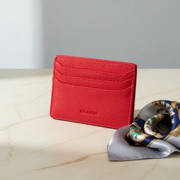 grande 3633 Genuine Leather Card Holder for Women and Men, Red