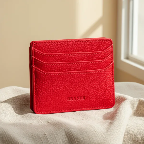 grande 3633 Genuine Leather Card Holder for Women and Men, Red