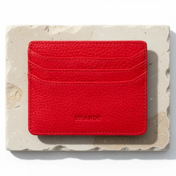 grande 3633 Genuine Leather Card Holder for Women and Men, Red