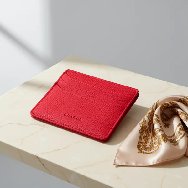grande 3633 Genuine Leather Card Holder for Women and Men, Red